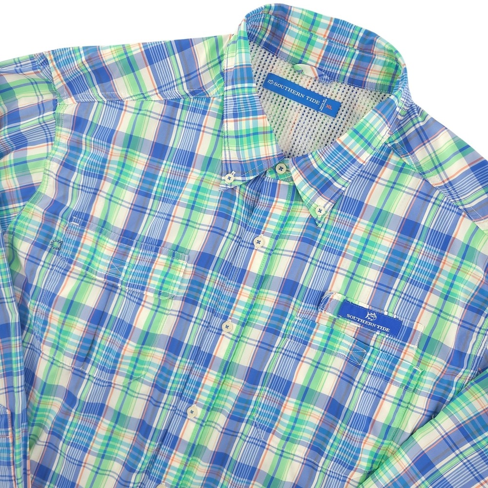 Southern Tide Shirt Mens XL Blue Plaid Long Vented Sleeve Fishing Button Up
